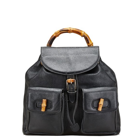 Gucci Bamboo Backpack Leather Black - Picture 1 of 8